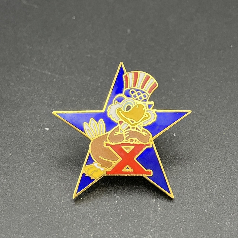 1984 Los Angeles Olympics Sam The Eagle Leaning On Roman X Star Lapel Hat Pin